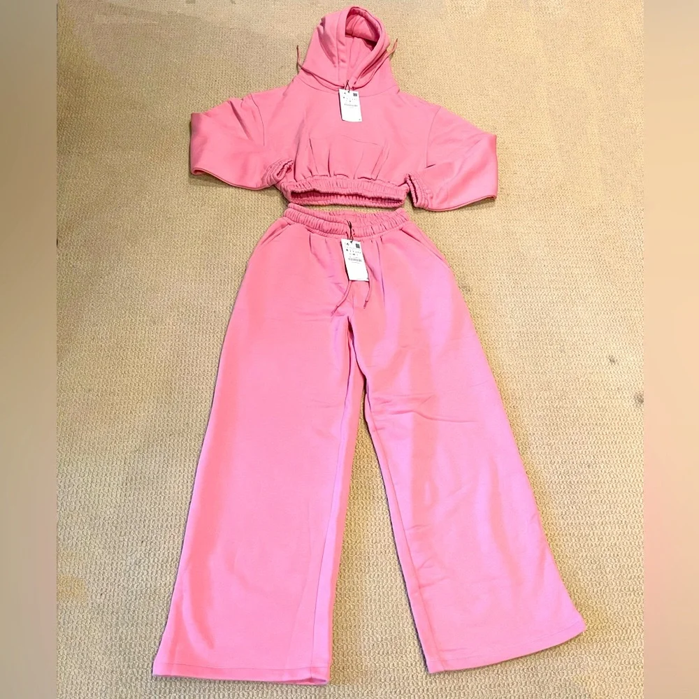 Zara long sleeve sweatsuit set with hoodie and wide legs size XS, S - Picture 1 of 6